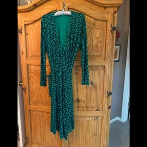 Boden green & navy wrap around new dress L